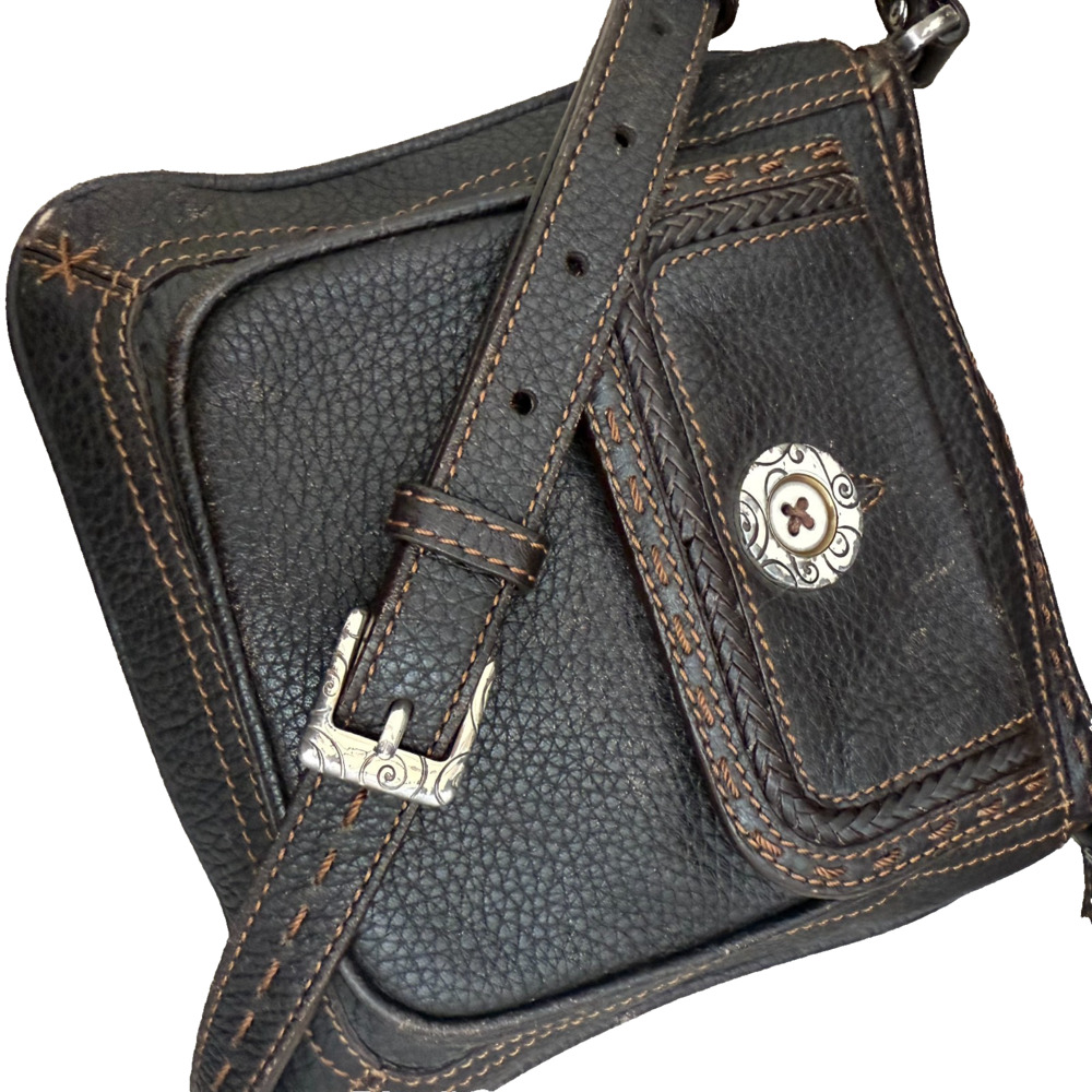 Vintage Brighton Brown Leather Crossbody Organizer Purse Handbag 8x8